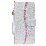 EIDERWOOD Samsung Galaxy S24 / S25 Glitter Flip Case with Card Holder and Stand Function - Silver