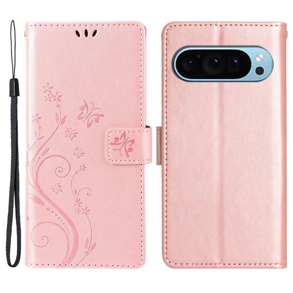 EIDERWOOD Google Pixel 9 / 9 Pro Butterflies Leather Wallet Case - Rose Gold