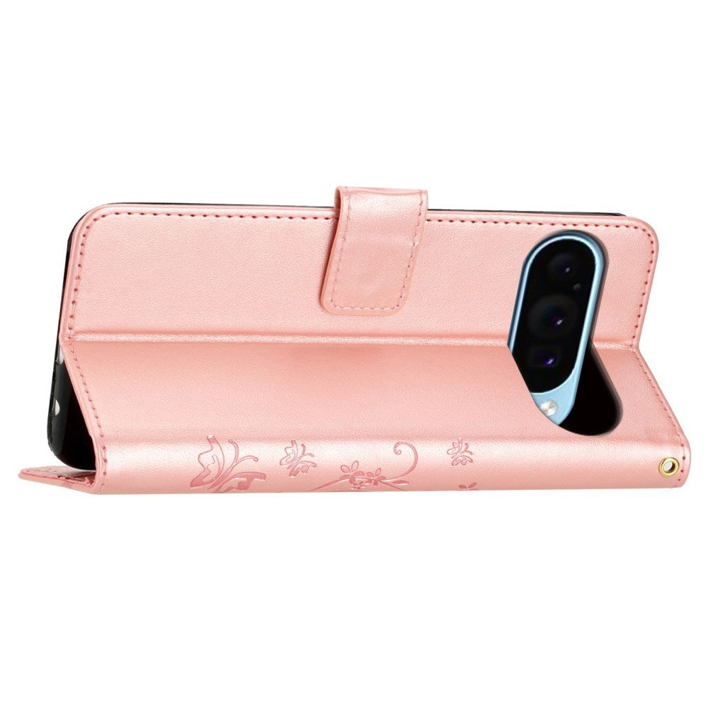 EIDERWOOD Google Pixel 9 / 9 Pro Butterflies Leather Wallet Case - Rose Gold