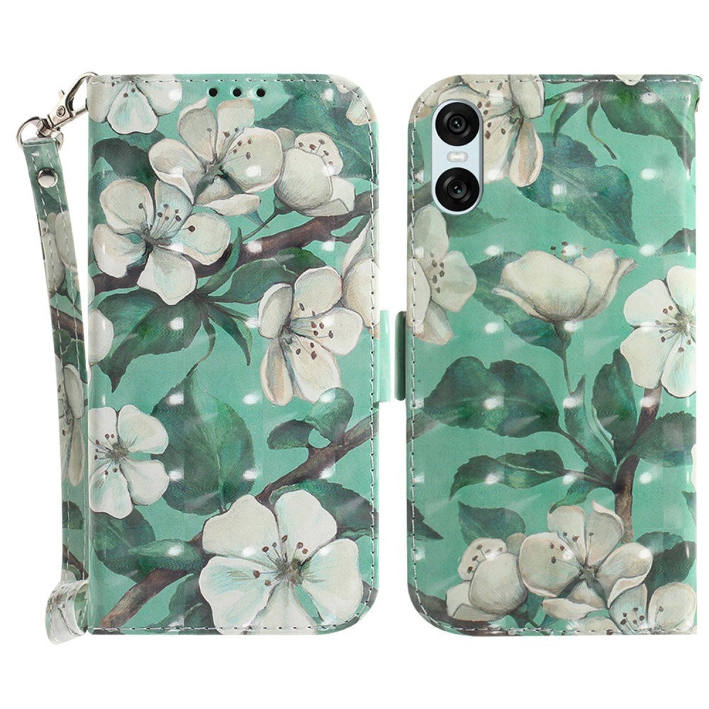 EIDERWOOD Sony Xperia 5 VI Leatherette Case w. Purse & Strap - White Flowers