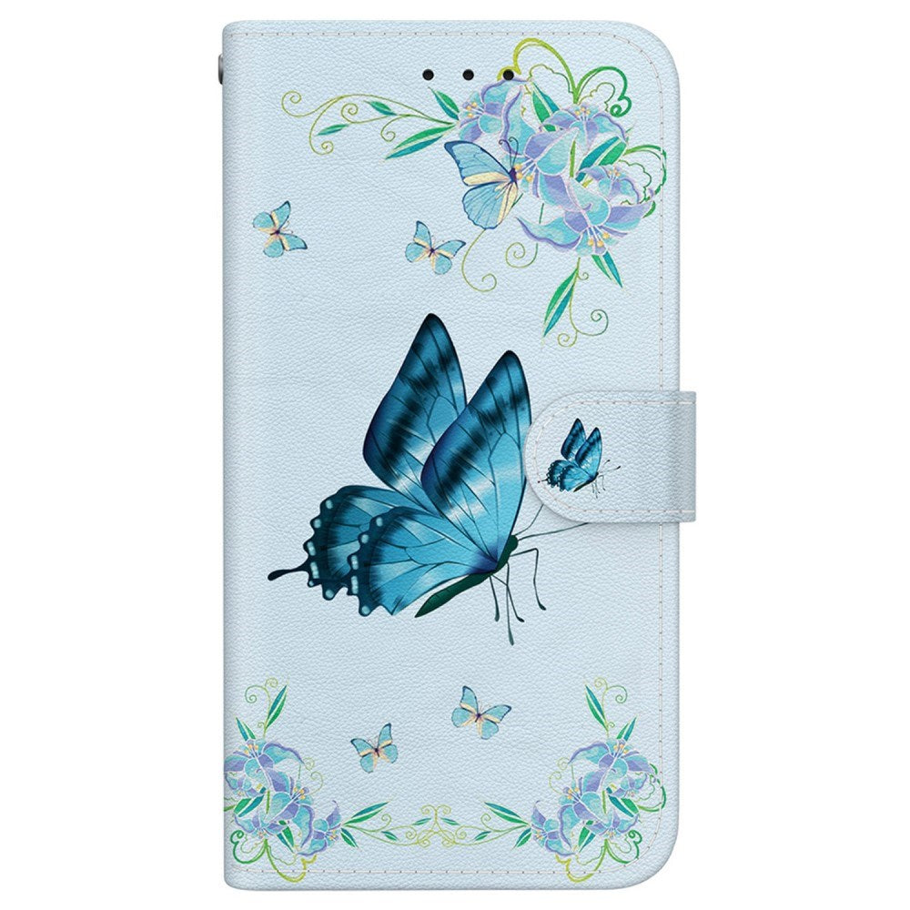 EIDERWOOD iPhone 16e Faux Leather Case w. Wallet & Strap - Blue Butterfly