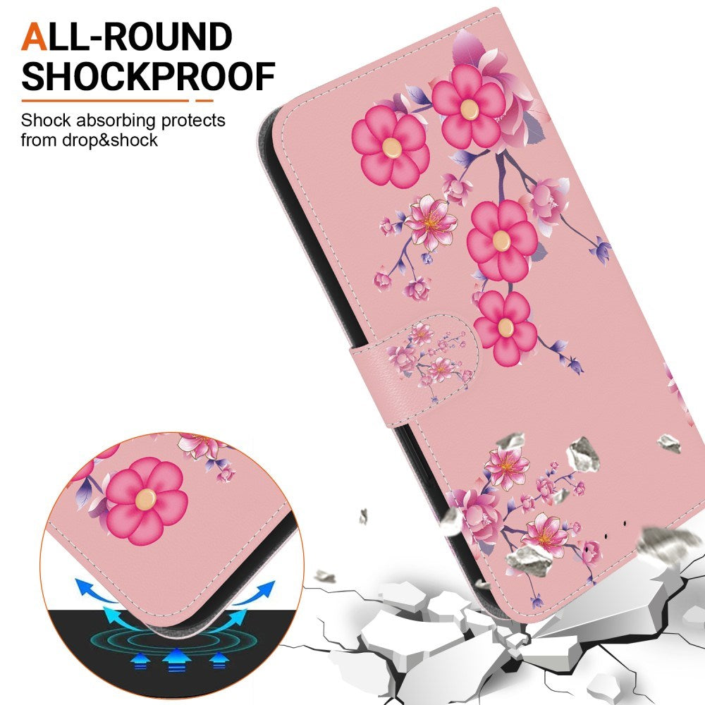 EIDERWOOD iPhone 16e Faux Leather Case w. Wallet & Strap - Pink with Flowers