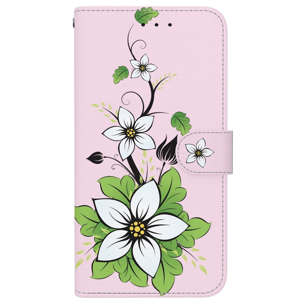 EIDERWOOD iPhone 16e Faux Leather Case w. Wallet & Strap - White Lily