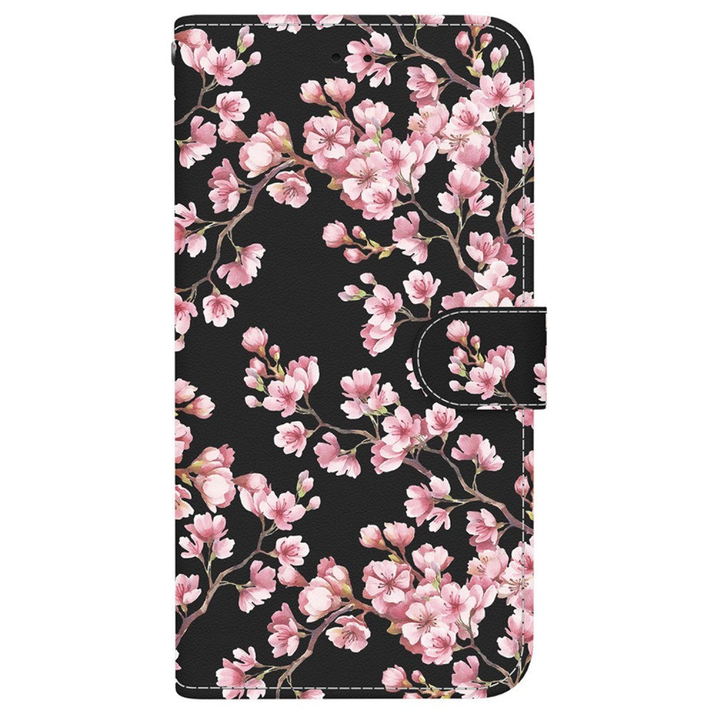 EIDERWOOD iPhone 16e Faux Leather Case w. Wallet & Strap - Black with Flowers