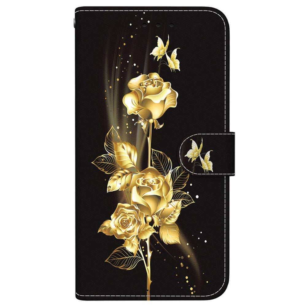 EIDERWOOD iPhone 16e Faux Leather Case w. Wallet & Strap - Gold Rose