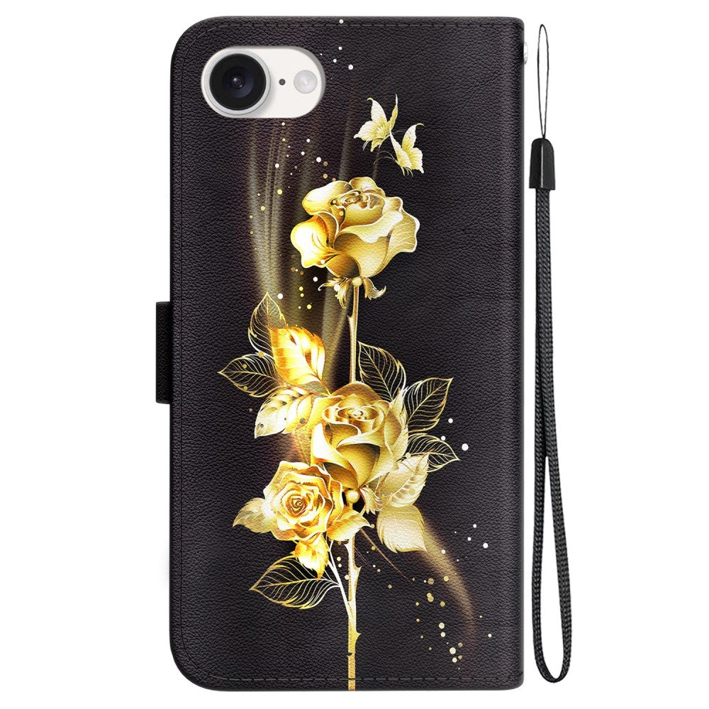 EIDERWOOD iPhone 16e Faux Leather Case w. Wallet & Strap - Gold Rose