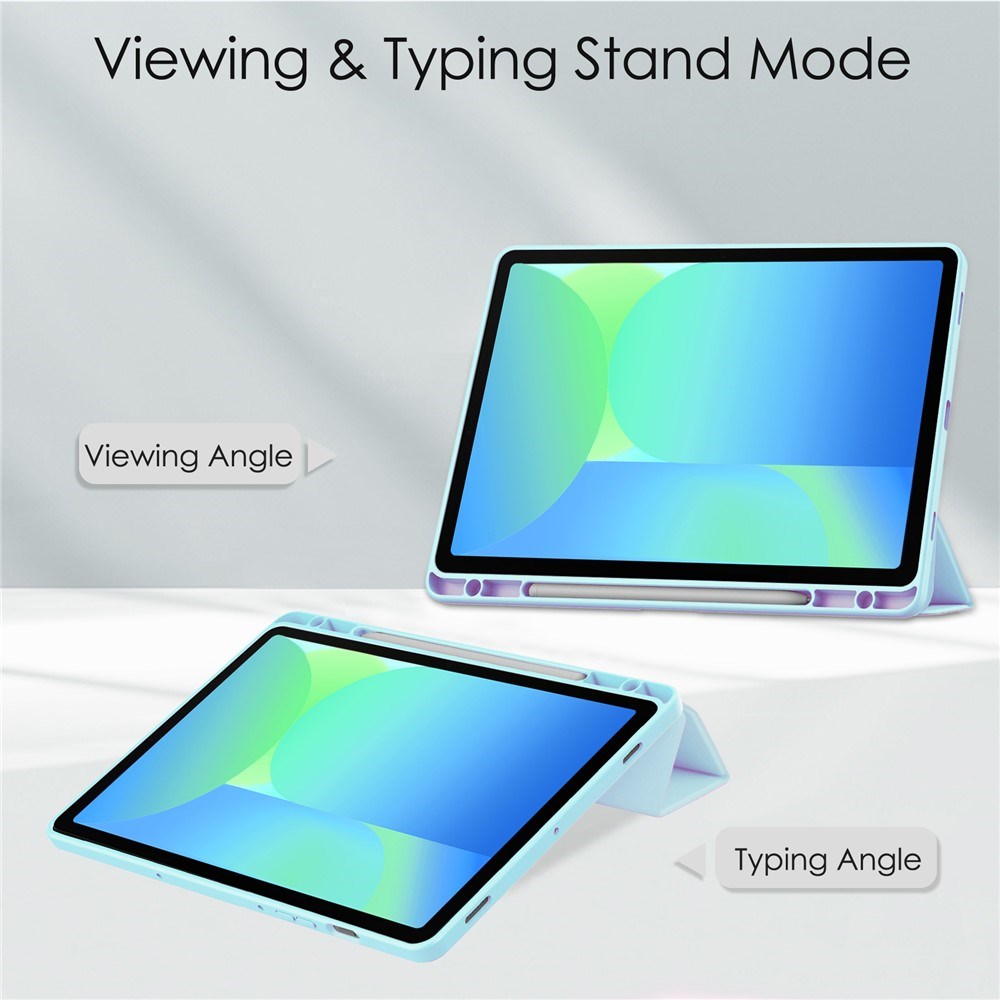 EIDERWOOD Samsung Galaxy Tab S10 Lite / S10 FE / S9 FE Flip Case - Stand Function & Stylus Pen Holder - Transparent / Light Blue