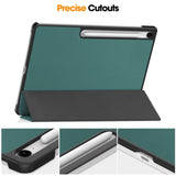 EIDERWOOD Samsung Galaxy Tab S10 FE+ (Plus) Faux Leather Flip Case with Stand Function & Pencil Holder - Green