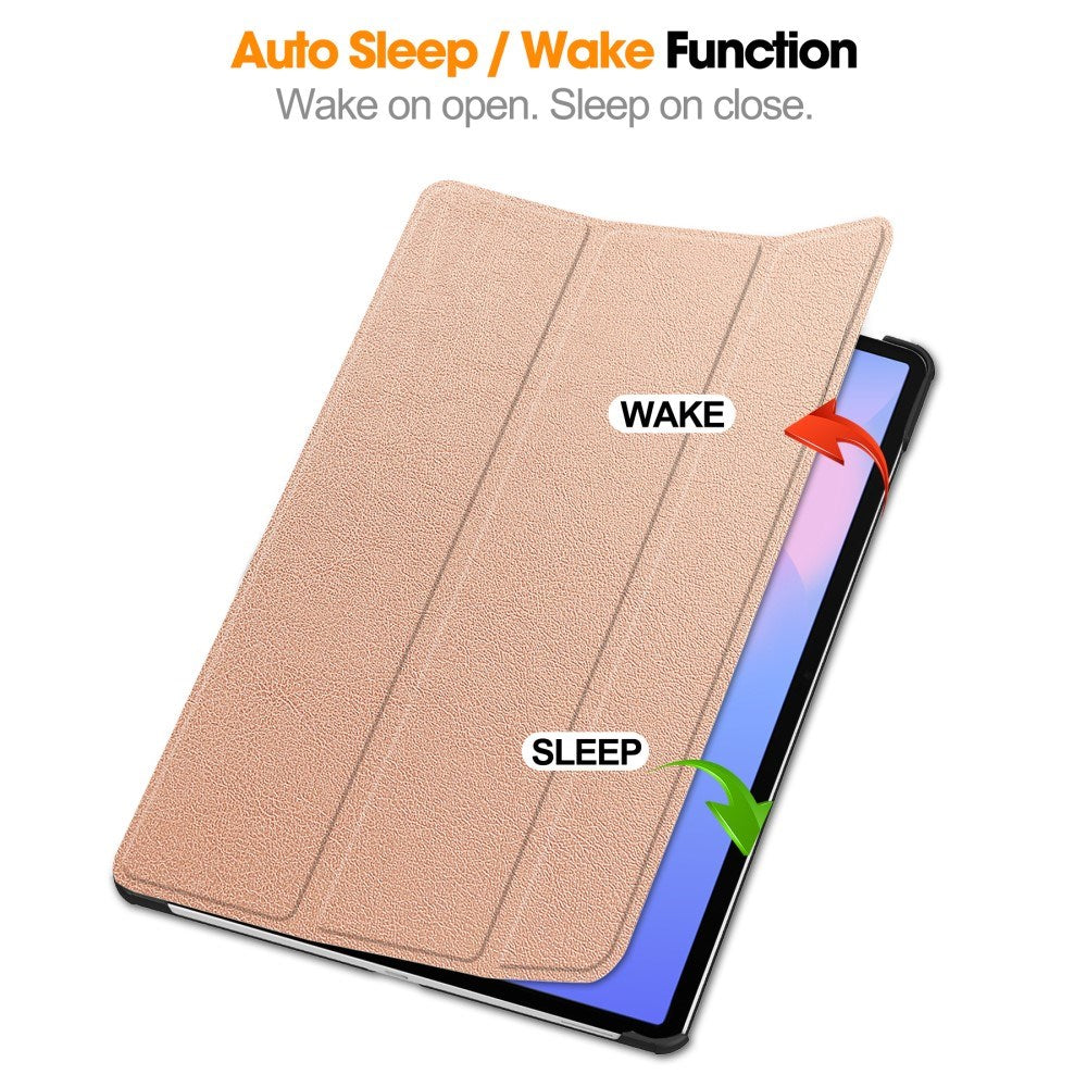 EIDERWOOD Samsung Galaxy Tab S10 FE+ (Plus) Faux Leather Flip Case with Stand Function & Pencil Holder - Rose Gold
