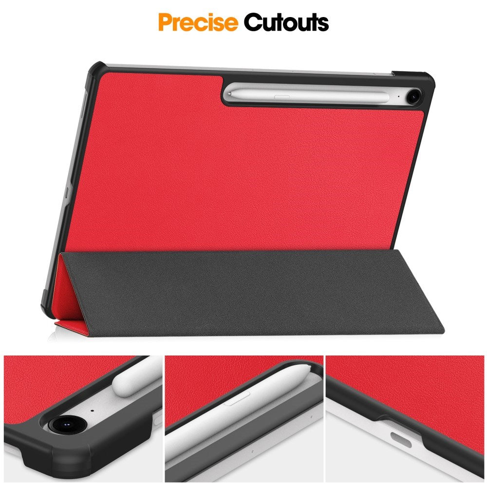 EIDERWOOD Samsung Galaxy Tab S10 FE+ (Plus) Faux Leather Flip Case with Stand Function & Pencil Holder - Red