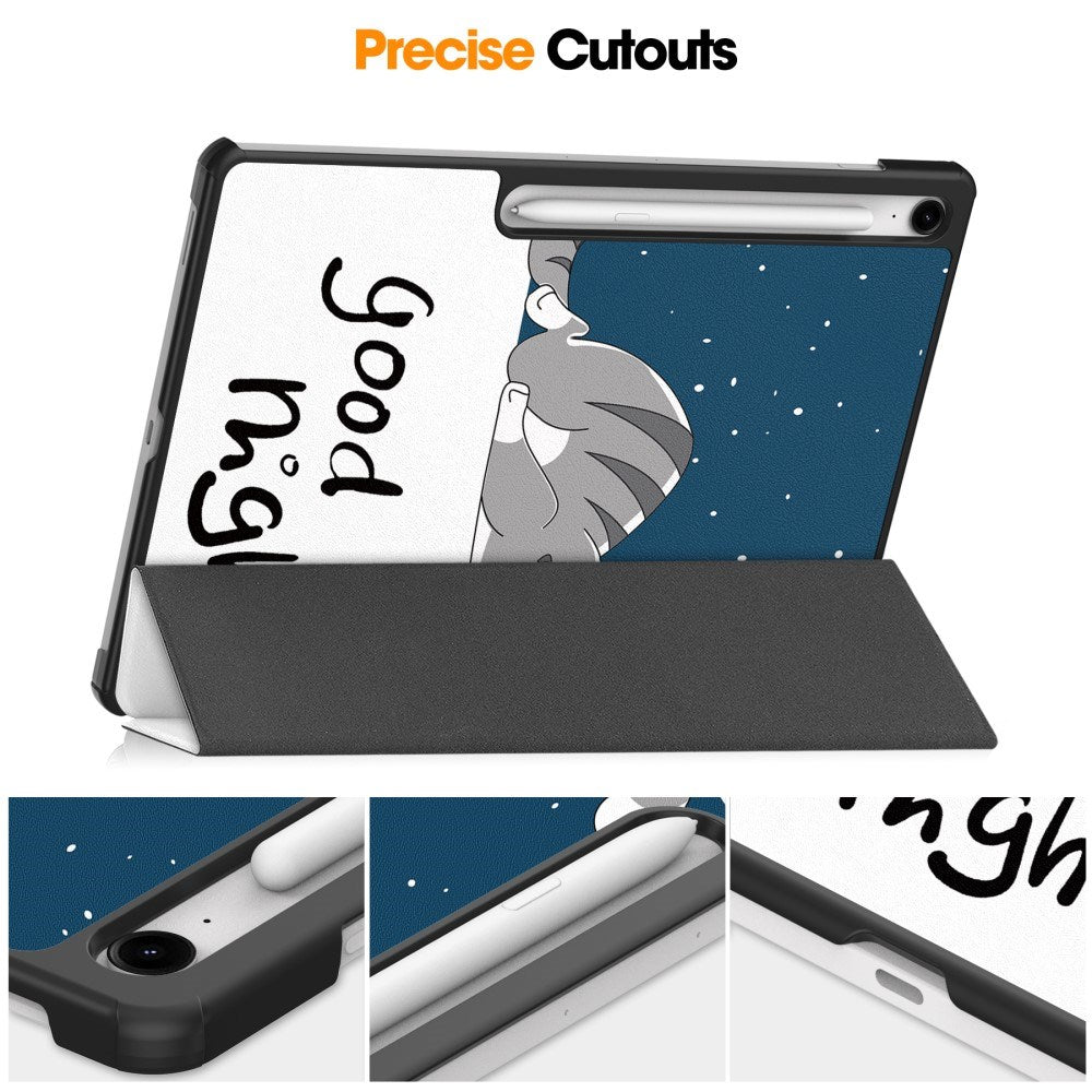 EIDERWOOD Samsung Galaxy Tab S10 FE+ (Plus) Tri-Fold Faux Leather Flip Case with Pattern - Cat