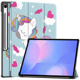 EIDERWOOD Samsung Galaxy Tab S10 FE+ (Plus) Tri-Fold Faux Leather Flip Case with Pattern - Unicorn