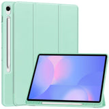 EIDERWOOD Samsung Galaxy Tab S10 FE+ (Plus) Tri-Fold Faux Leather Flip Case with Stylus Pen Holder - Light Green