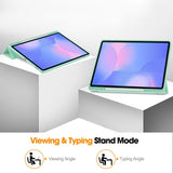 EIDERWOOD Samsung Galaxy Tab S10 FE+ (Plus) Tri-Fold Faux Leather Flip Case with Stylus Pen Holder - Light Green