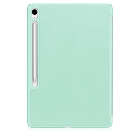 EIDERWOOD Samsung Galaxy Tab S10 FE+ (Plus) Tri-Fold Faux Leather Flip Case with Stylus Pen Holder - Light Green