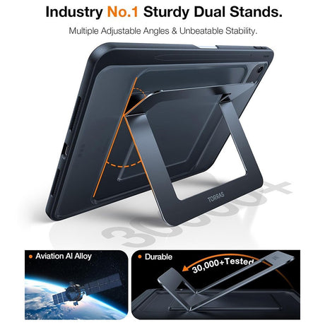 iPad 11" (2025) TORRAS Case with Kickstand & Apple Pencil Holder – Transparent/Black