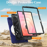 EIDERWOOD Samsung Galaxy Tab S11 Shockproof Case with 360 Degree Rotatable Kickstand & Velcro Strap - Dark Blue