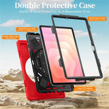 EIDERWOOD Samsung Galaxy Tab S11 Shockproof Case with 360 Degree Rotatable Kickstand & Velcro Strap - Red