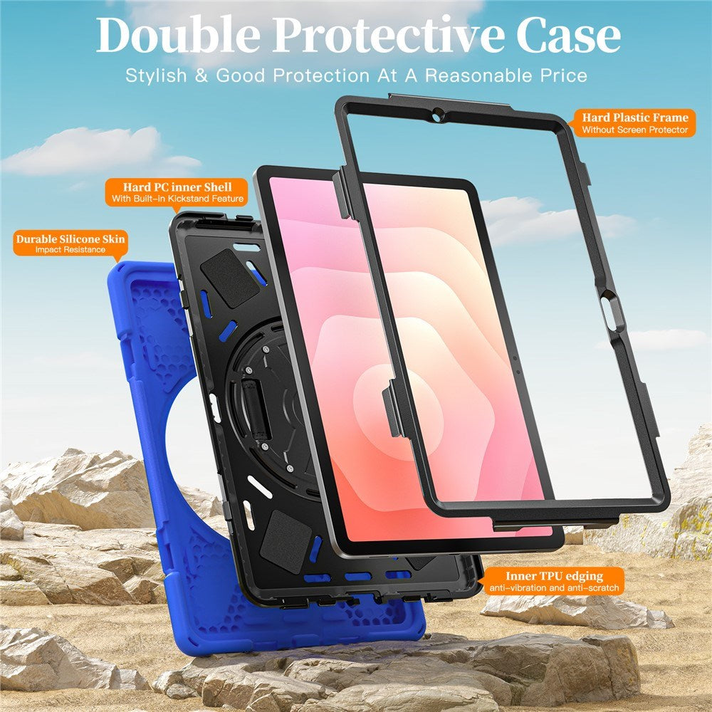 EIDERWOOD Samsung Galaxy Tab S11 Shockproof Case with 360 Degree Rotatable Kickstand & Velcro Strap - Blue