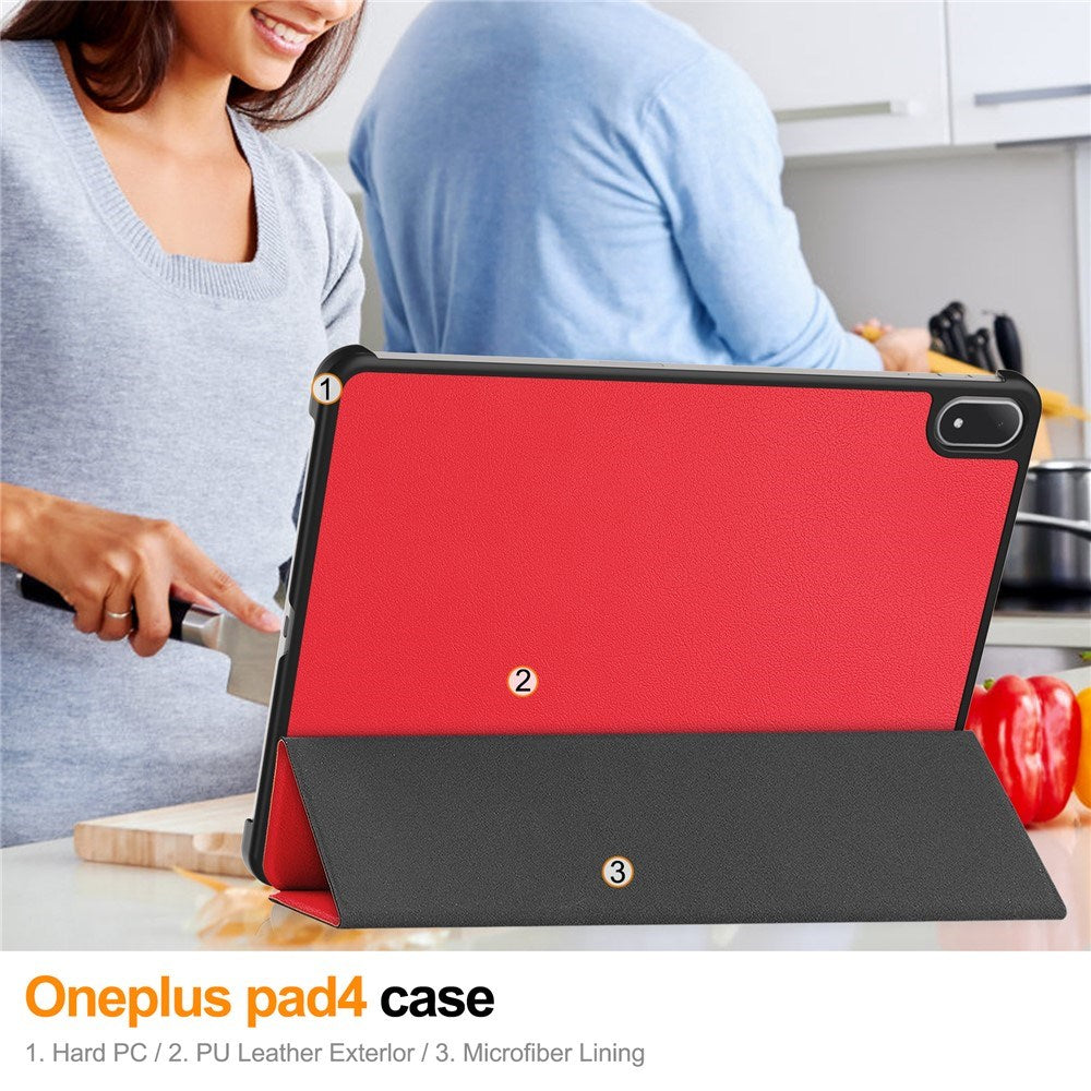 OnePlus Pad 4 EIDERWOOD Faux Leather Flip Case - Red