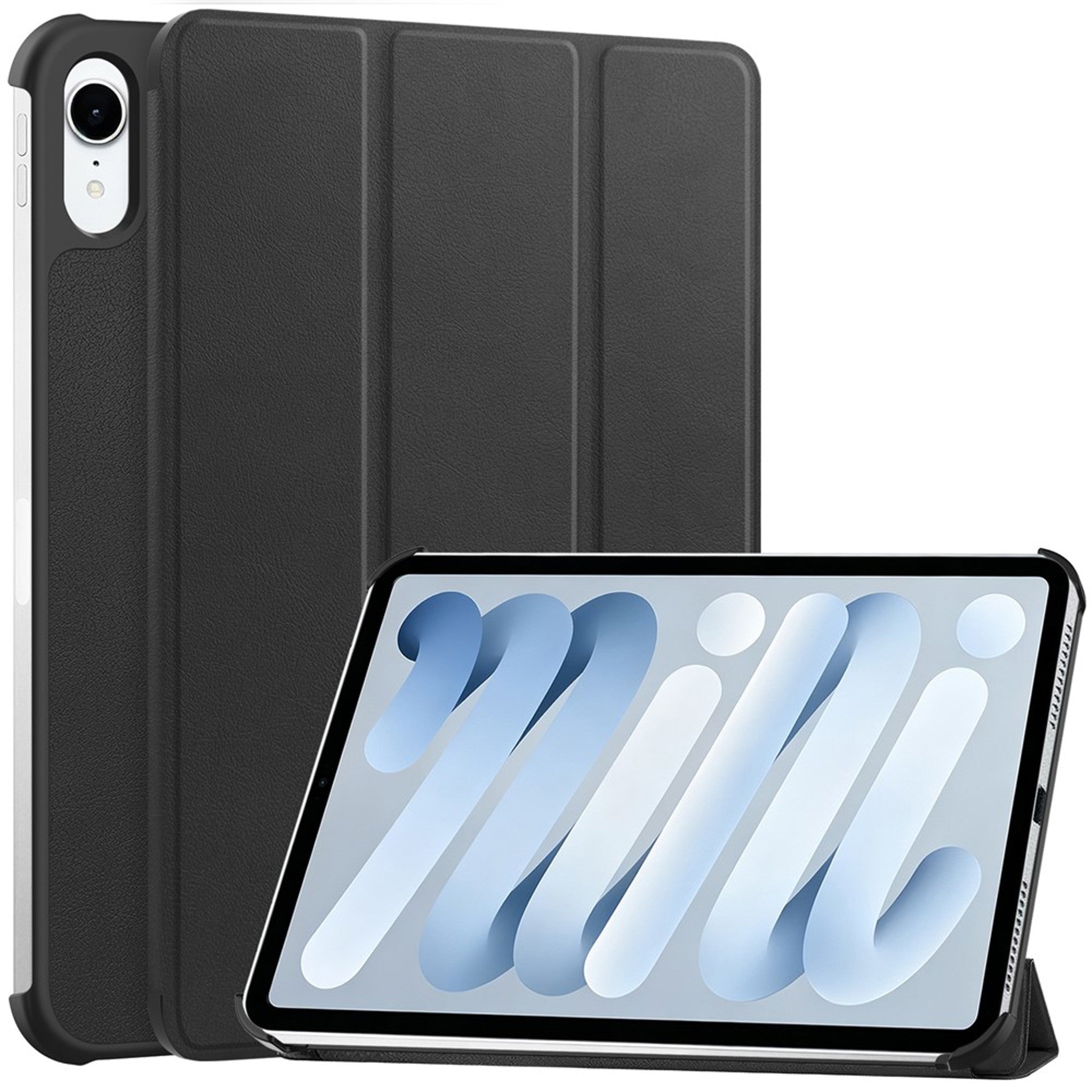 iPad Mini (2026) 8th Gen. EIDERWOOD Faux Leather Tri-Fold Flip Case with Stand Function - Black