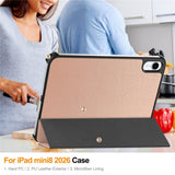iPad Mini (2026) 8th Gen. EIDERWOOD Faux Leather Tri-Fold Flip Case with Stand Function - Rose Gold