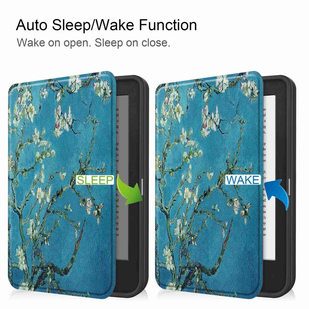 Kobo Clara 2E PU Leather Flip Case w. Seelp/ Wake-up Function - Flower Branches