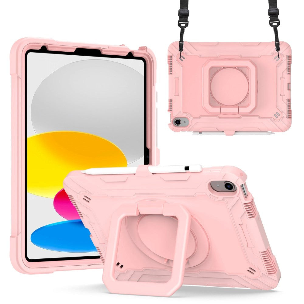 iPad 10.9" (2024/2022) Tough Silicone Cover w. 360 Degree Stand & Carrying Strap - Rose Gold