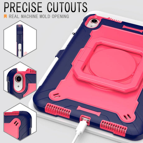 iPad 10.9 (2022) Tough Silicone Cover w. 360 Degree Stand & Carrying Strap - Pink / Blue