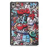 EIDERWOOD Nokia T21 Tri-Fold PU Flip Case with Sleep / Wake-up Function - Graffiti