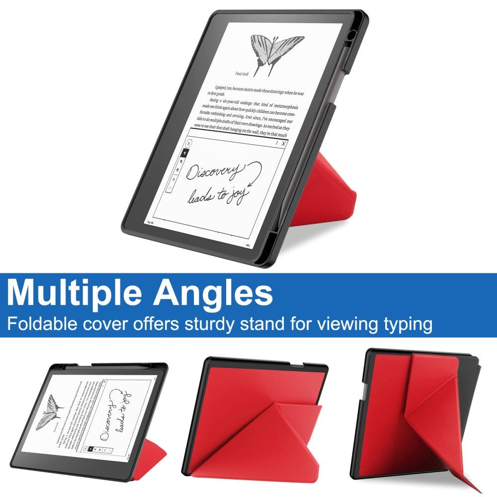 Amazon Kindle Scribe 11th Generation (2022) Origami Faux Leather Flip Case with Pen Holder - Red