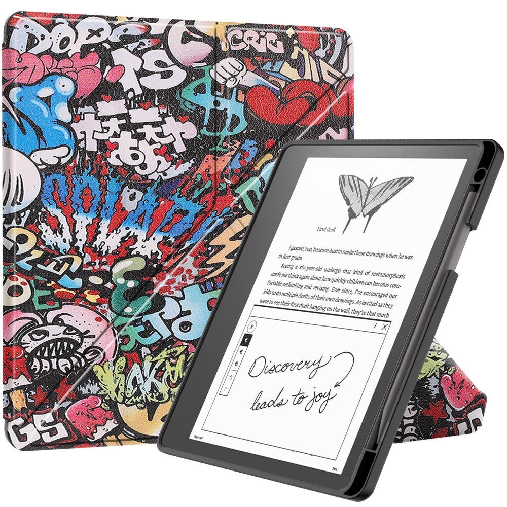 Amazon Kindle Scribe 11th Generation (2022) Origami Leather Flip Case with Pen Holder - Graffiti