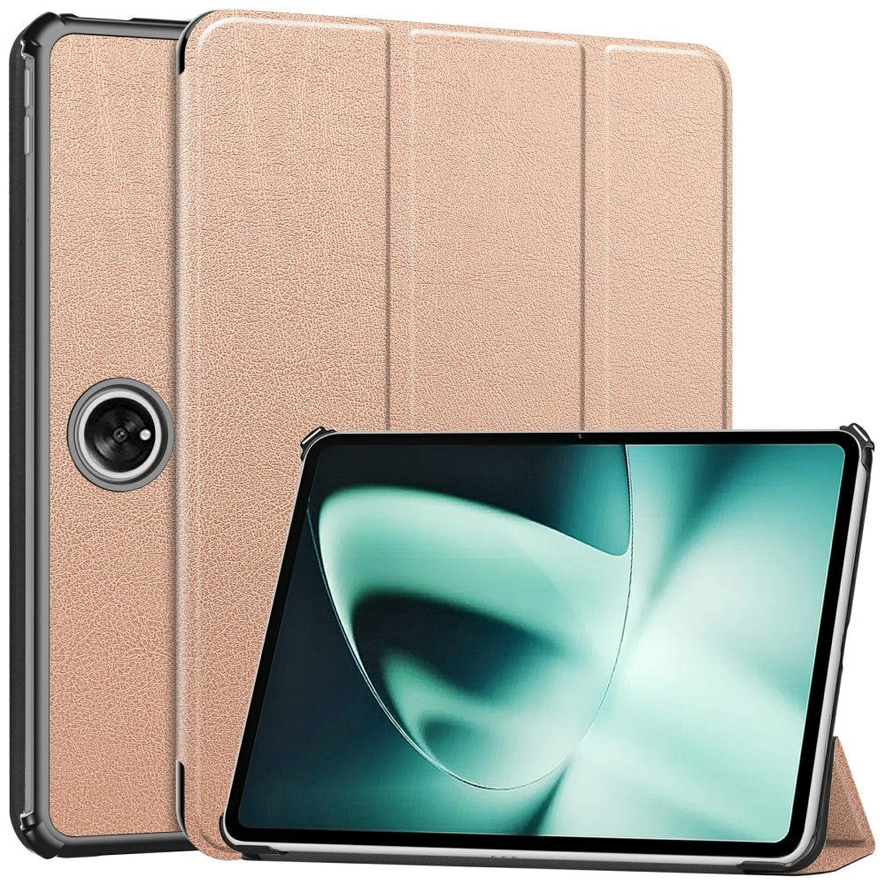 OnePlus Pad / Oppo Pad 2 Tri-Fold Leather Flip Case w. Wake Up/Sleep Function - Rose Gold