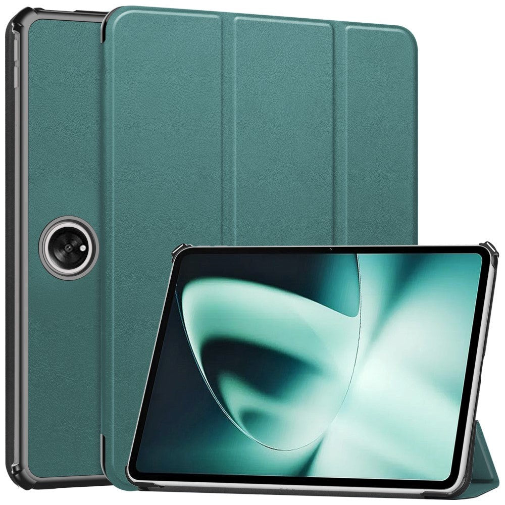 OnePlus Pad / Oppo Pad 2 Tri-Fold Leather Flip Case w. Wake Up/Sleep Function - Dark Green