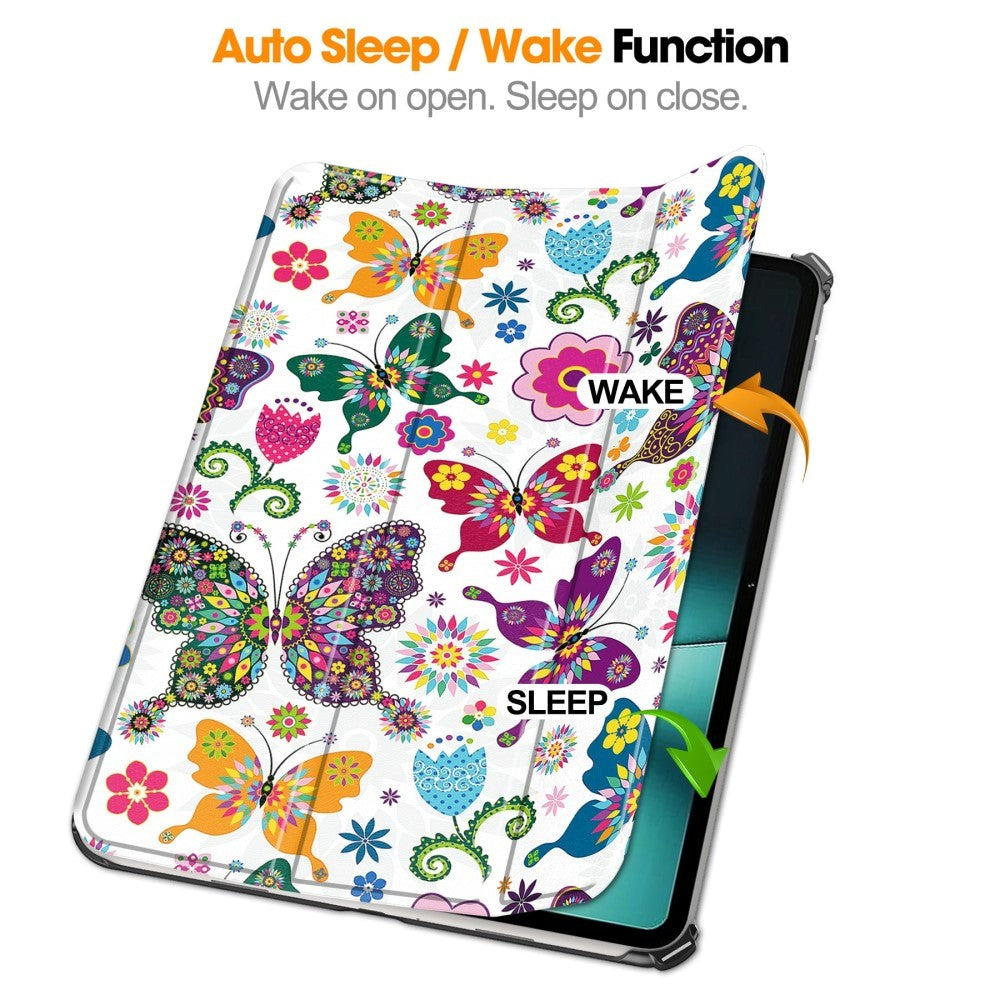 OnePlus Pad / Oppo Pad 2 PU Leather Flip Case W. Kickstand & Wake-up Function - Colourful Butterflies