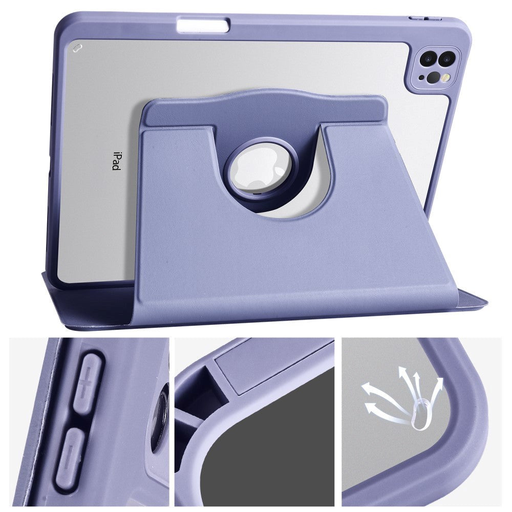 iPad Pro 12.9" (2022 / 2021 / 2020 / 2018) Hybrid Flip Case Apple Pencil Holder - Purple / TransparentPurple / Transparent