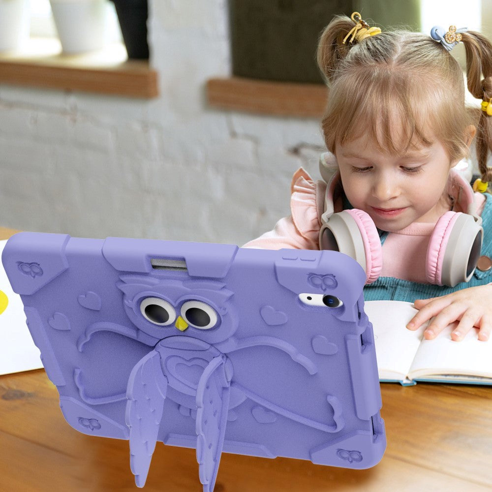 iPad 10.9" (2022) Hybrid Drop Proof Case w. Kickstand, Pen Holder & Owl Motif - Purple