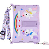 iPad 10.2" (2021 / 2020 / 2019) / Air 10.5" (2019) / Pro 10.5" Silicone Case w. Stand, Print & Strap - Unicorn