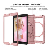 iPad 10.2" (2021 / 2020 / 2019) Drop Proof Case w. Hand Holder, Kickstand & Apple Pencil Holder - Rose Gold