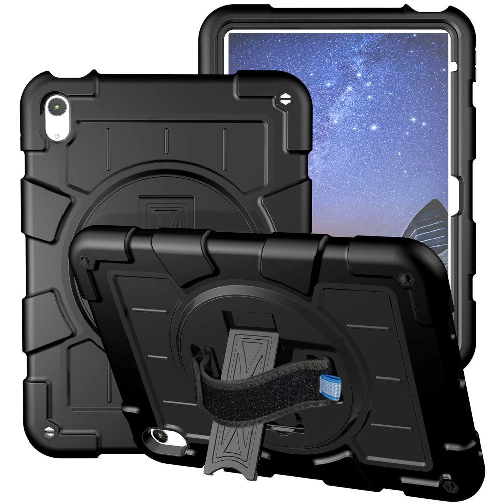 iPad 10.9" (2022) Tough Case w. Hand Holder, Kickstand & Shoulder Strap - Black