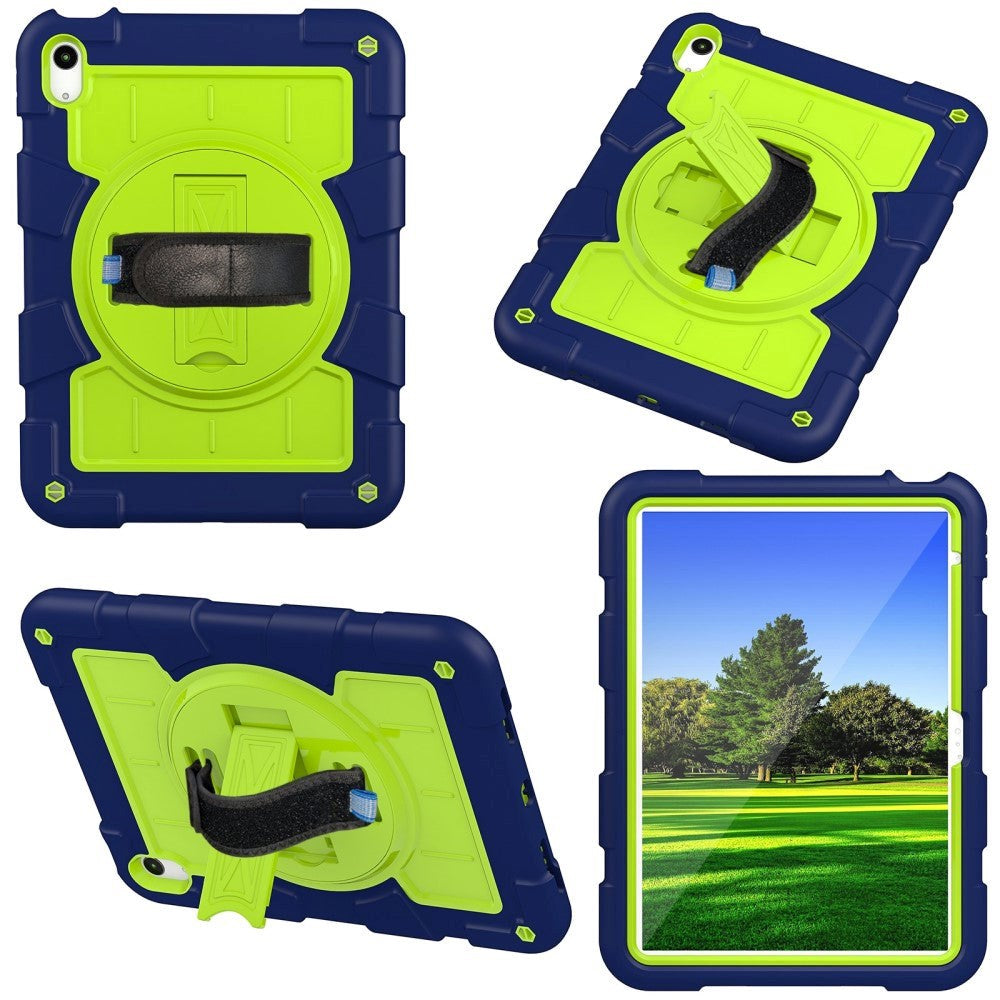 iPad 10.9" (2022) Tough Case w. Hand Holder, Kickstand & Shoulder Strap - Blue / Green