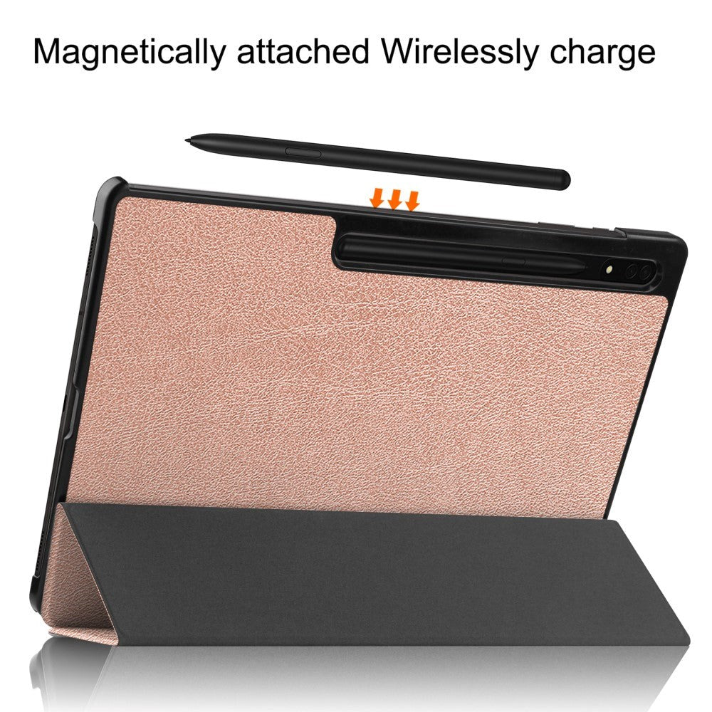 Samsung Tab S9 Ultra Tri-Fold Leather Case w. Stand - Rose Gold