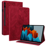 Samsung Galaxy Tab S9 Soft Leather Case w. Pattern & Card Holder - Red