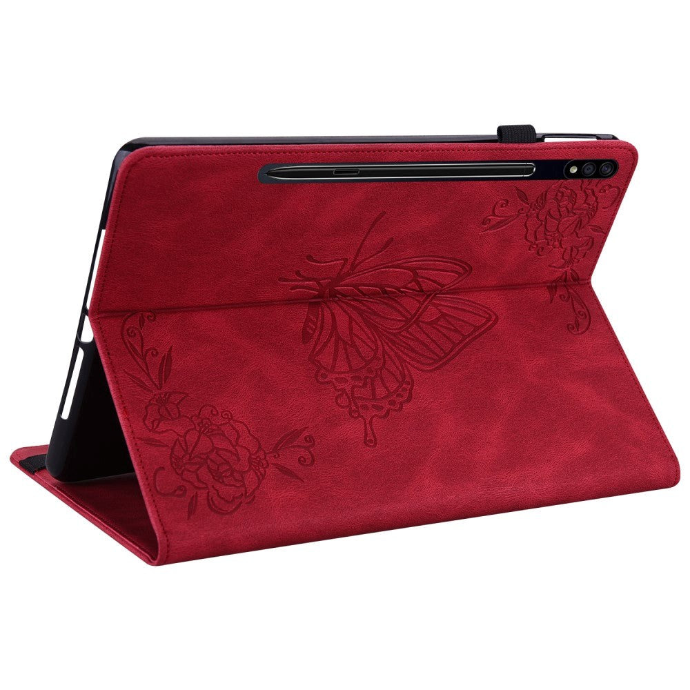 Samsung Galaxy Tab S9 Soft Leather Case w. Pattern & Card Holder - Red