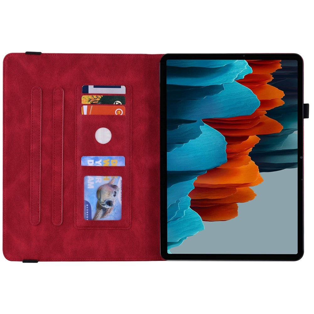 Samsung Galaxy Tab S9 Soft Leather Case w. Pattern & Card Holder - Red