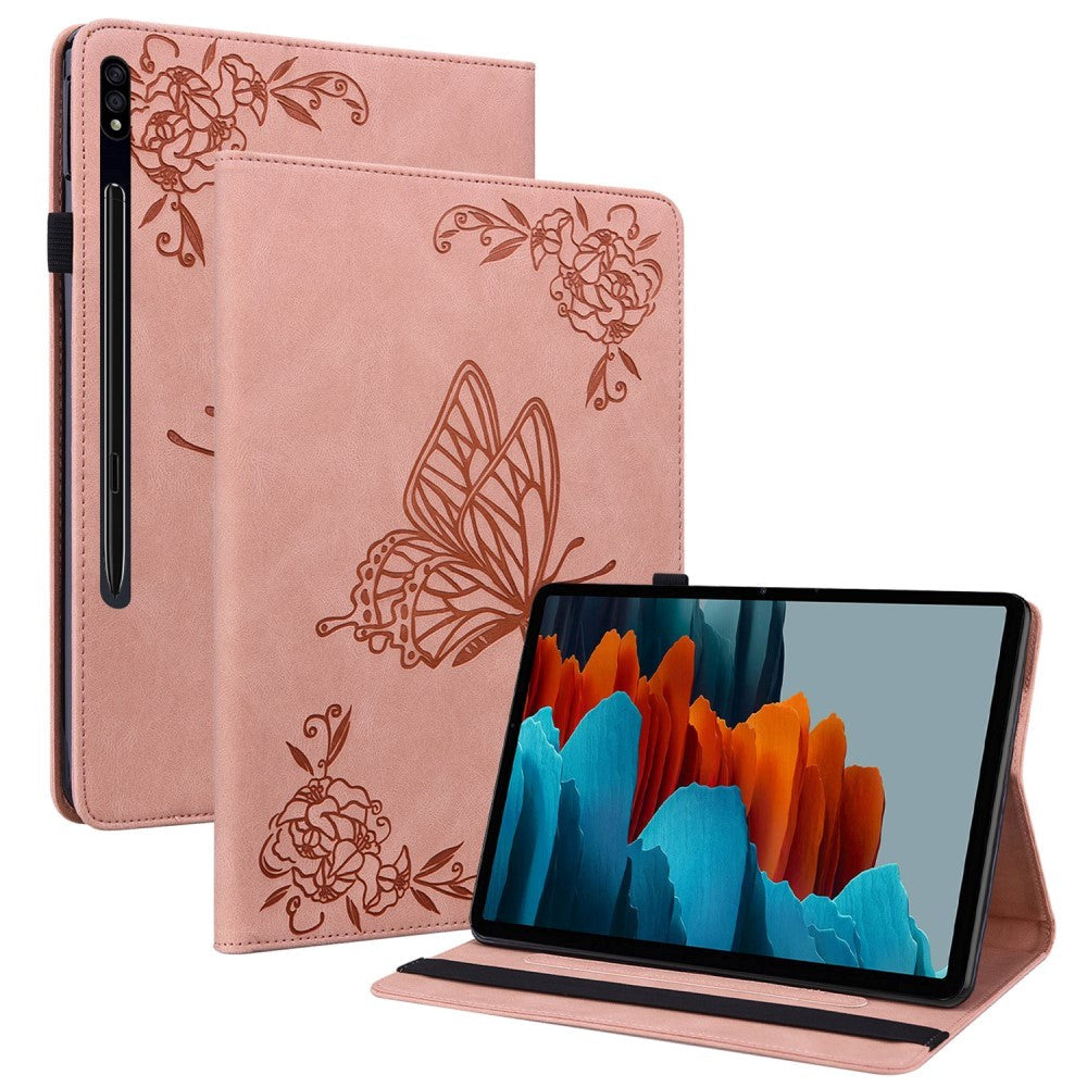 Samsung Galaxy Tab S9 Soft Leather Case w. Pattern & Card Holder - Pink