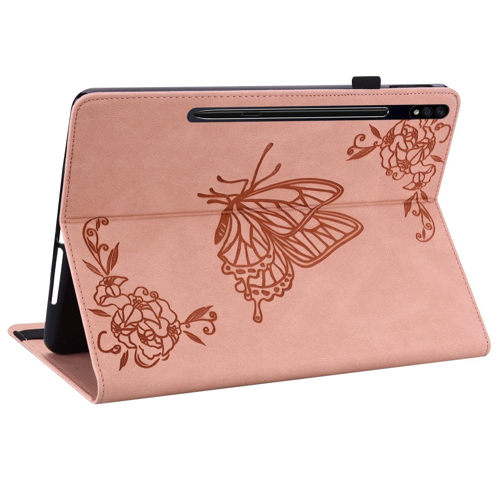 Samsung Galaxy Tab S9 Soft Leather Case w. Pattern & Card Holder - Pink