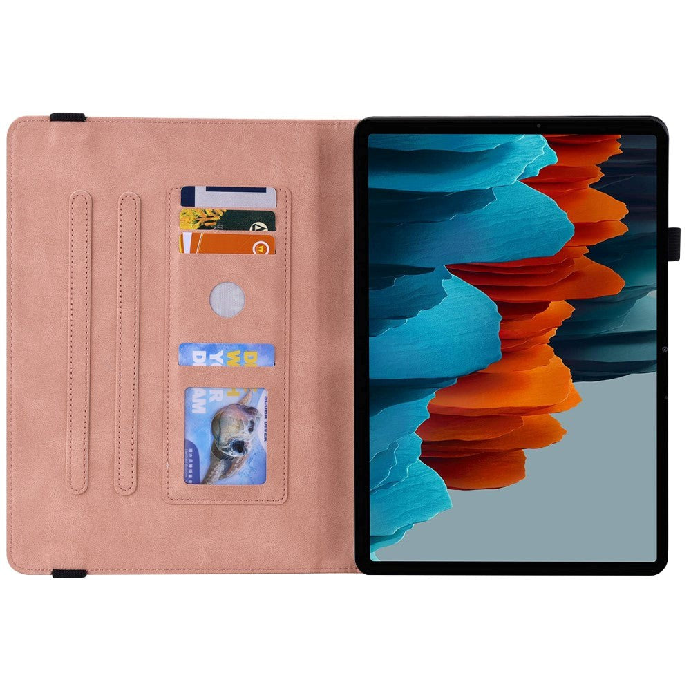 Samsung Galaxy Tab S9 Soft Leather Case w. Pattern & Card Holder - Pink