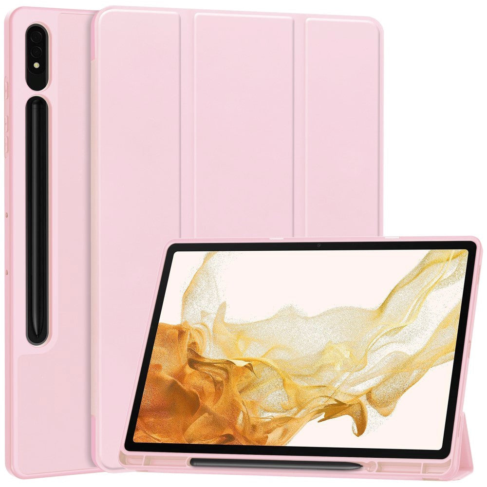 Samsung Galaxy Tab S9+ (Plus) Magnetic Tri-Fold Leather Case w. Stand - Pink