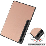 Samsung Galaxy Tab S9 Ultra Tri-Fold Leather Flip Cover with Stand Function & Pencil Holder - Rose Gold